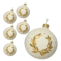 Złoty wieniec - Szklane bombki choinkowe 8 cm 6 szt białe