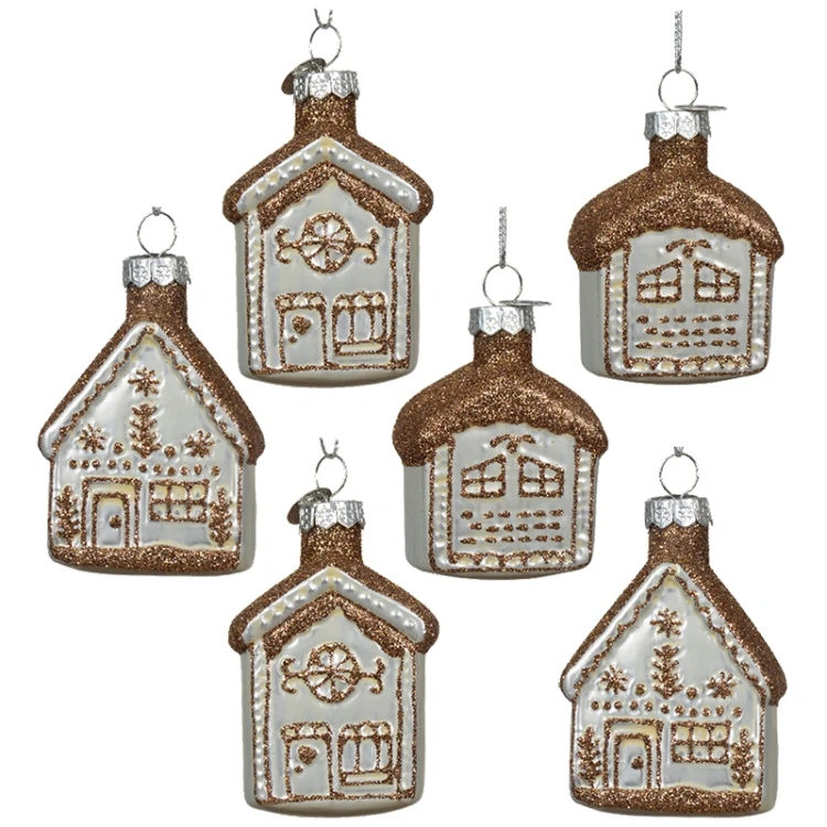 Szklane domki z brokatem - Zawieszki choinkowe kpl. 6 szt. 7,5 cm 2