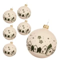 Ciepłe białe bombki z domkami - 6 szt. 8 cm 2