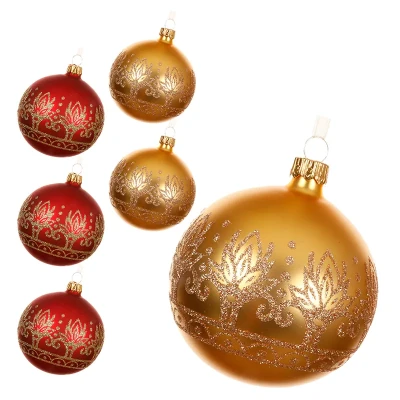 Szklane zdobione bombki choinkowe - 8 cm 6 szt. mix