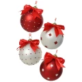 Biało-czerwone bombki choinkowe z kokardą 12 szt. 8 cm