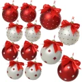 Biało-czerwone bombki choinkowe z kokardą 12 szt. 8 cm