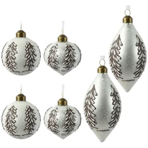 Zimne białe bombek choinkowe z drzewkiem - 6 szt. 8cm