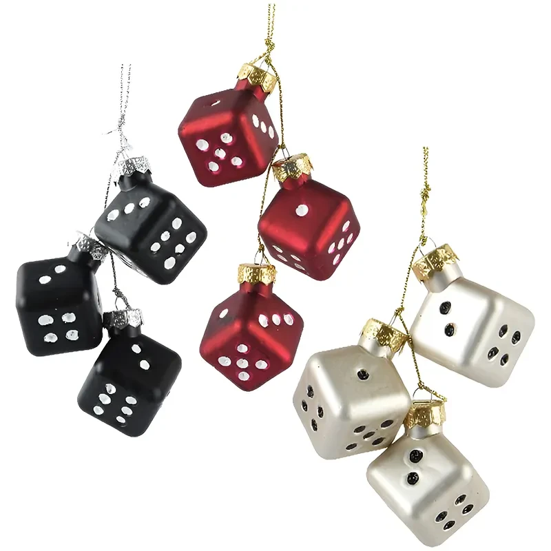 Szklane kostki do gry - zawieszki choinkowe kpl. 3 szt. mix