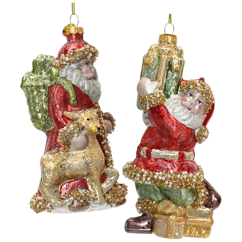 Spacerujący Mikołaj - Szklana zawieszka choinkowa 15 cm 3