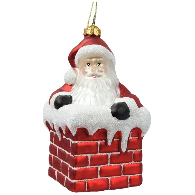 Mikołaj w kominie - Szklana zawieszka choinkowa 11,8 cm