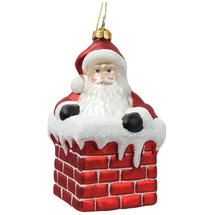 Mikołaj w kominie - Szklana zawieszka choinkowa 11,8 cm