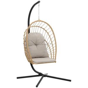 Brązowy fotel wiszący z poduszkami 