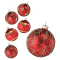 Czerwone szklane bombki choinkowe ze złotym zdobieniem 8 cm 6 szt.