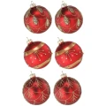 Czerwone szklane bombki choinkowe ze złotym zdobieniem 8 cm 6 szt.