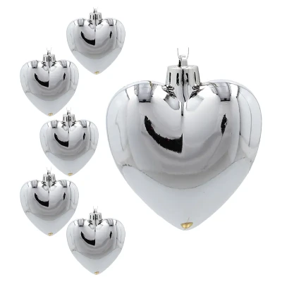 Serce - Plastikowe zawieszka choinkowa kpl. 6 szt. 7cm srebrne