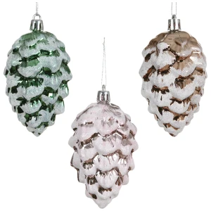 Ośnieżona szyszka - plastikowa zawieszka choinkowa 9 cm