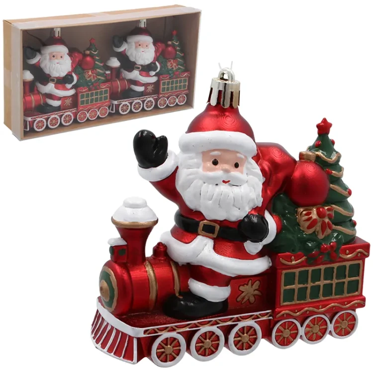 Mikołaj w ciuchci - plastikowa zawieszka choinkowa 10 cm kpl. 2 szt