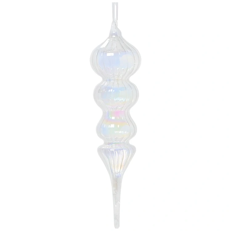 Sopel - Szklana przezroczysta iryzowana zawieszka choinkowa 26 cm w3