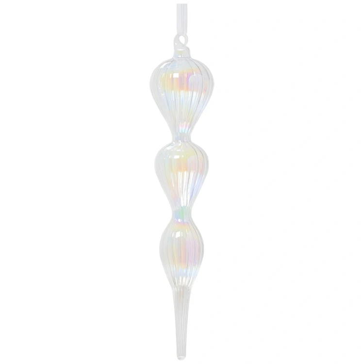 Sopel - Szklana przezroczysta iryzowana zawieszka choinkowa 26 cm w1