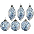 Przezroczyste niebieskie szklane bombki z liściem kpl.6 szt 8 cm