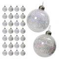 Przezroczyste białe szklane bombki z drobinkami 12 szt. 8 cm