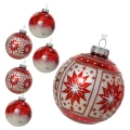 Czerwone szklane bombki choinkowe dekorowane - kpl. 6 szt. 8 cm
