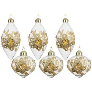 Przezroczyste złote dekorowane sople 6 szt. 8 cm