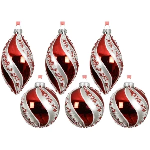 Czerwono-srebrne bombki choinkowe  6 szt. 8 cm 