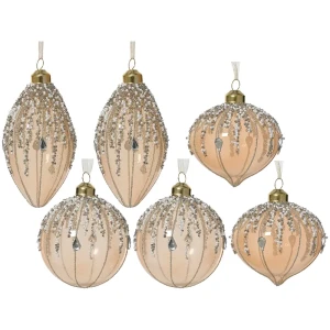 Przezroczyste bombki choinkowe z koralikami 8 cm 6 szt.