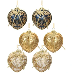 Szklane serca - bombki choinkowe z kokardą kpl. 6 szt. 9 cm