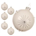 Bombki choinkowe z diamentem - kpl. 6 szt. 8 cm kremowe