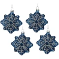 Brokatowe gwiazdki - szklane przezroczyste zawieszki choinkowe 8 cm 4 szt. niebieskie