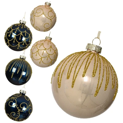 Bombki choinkowe z brokatem 8 cm kpl. 6 szt.