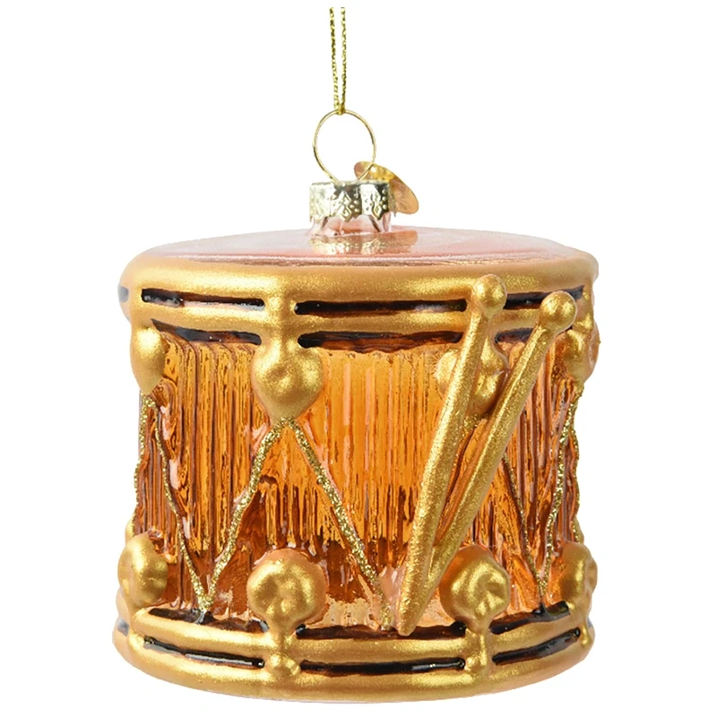 Złoty bębenek - szklana zawieszka choinkowa 7x8 cm