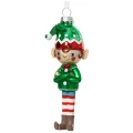 Elf - szklana zawieszka choinkowa 14 cm zielony