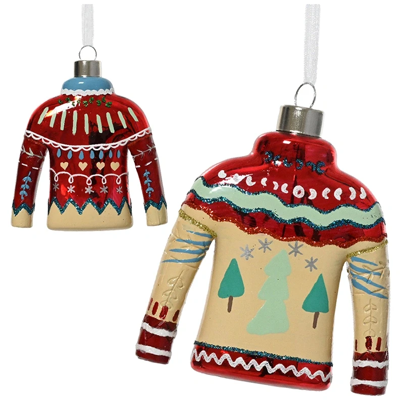 Folkowy sweter - szklana zawieszka choinkowa 11 cm