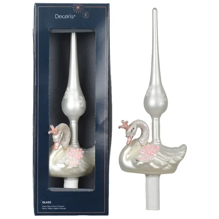 Szklany szpic choinkowy 29 cm z łabędziem