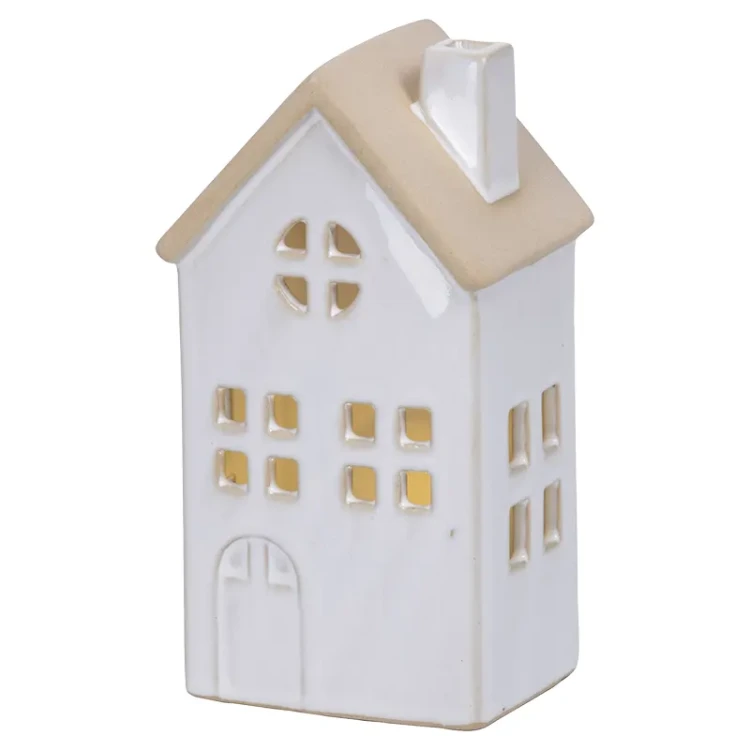 Biały ceramiczny domek z diodami LED 6,7x8,7x15,5cm wzór 1
