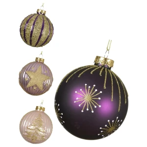 Szklane zestaw figowo-różowych dekorowanych bombek  8 cm kpl. 12 szt. 