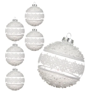 Szklane zestaw przezroczystych dekorowanych bombek  8 cm kpl. 6 szt.  