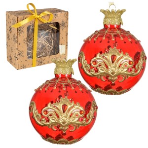 Czerwone szklane bombki PRL kpl. 2 szt. 8 cm