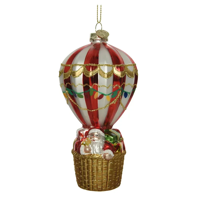 Balon z Mikołajem - Szklana zawieszka choinkowa 16 cm