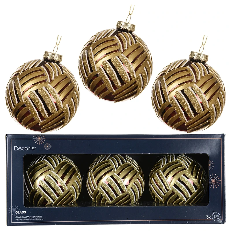 Złota bombki choinowe 8 cm kpl. 3 szt.