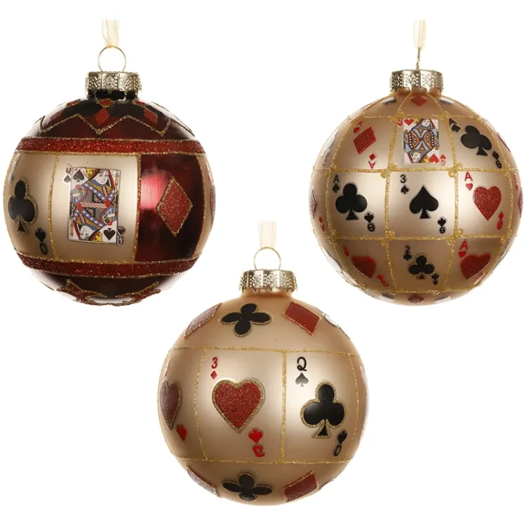 Szklane karciane bombki choinkowe - 6 szt.. 8 cm