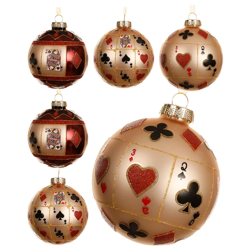 Szklane karciane bombki choinkowe - 6 szt.. 8 cm