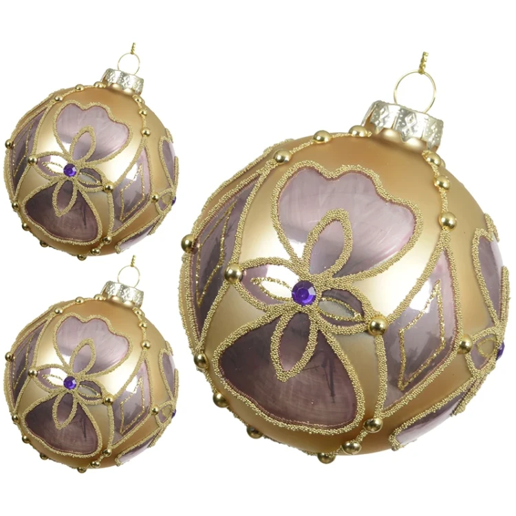 Szklane różowe bombki choinkowe - 3 szt. 8 cm