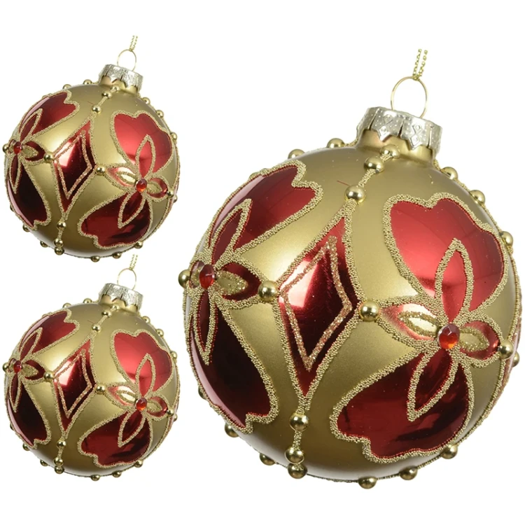 Szklane czerwone  bombki choinkowe - 3 szt. 8 cm