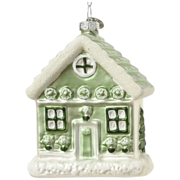 Szklane zielone domki - zawieszki choinkowe 10 cm w1