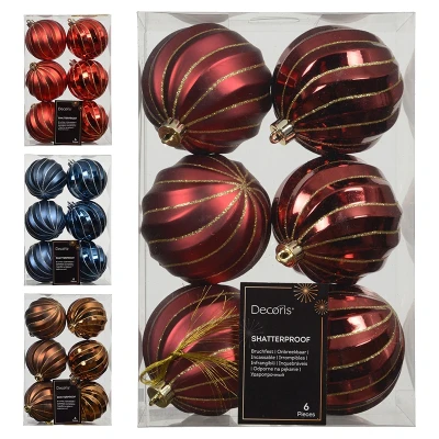 Nietłukące bombki choinkowe żłobione - 8 cm 6 szt. mix