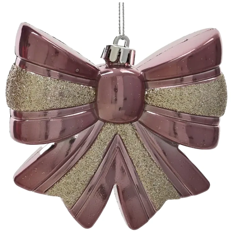 Kokarda - Plastikowa zawieszka choinkowa 12 cm róż połysk/złoto