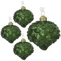 Szyszki zielone - szklane bobmki choinkowe kpl. 4 szt. 8 cm