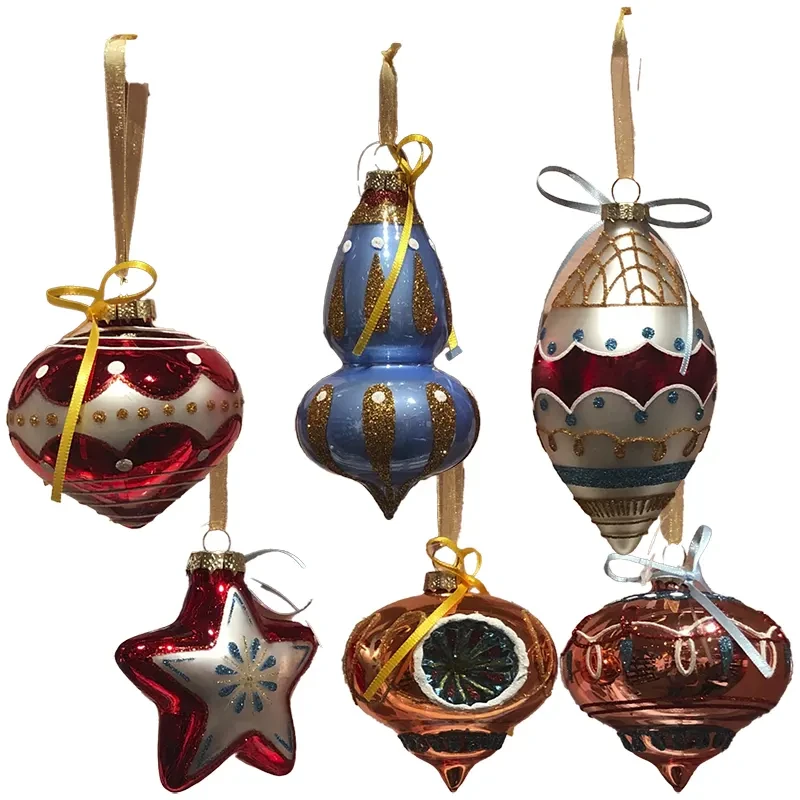 Zawieszki PRL - szklane bombki choinkowe kpl. 6 szt. 14 cm
