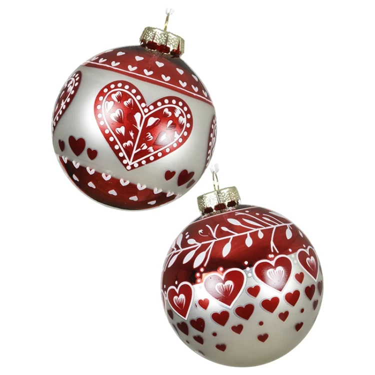Bombki choinkowe z wzorem serc - 6 szt. 8 cm