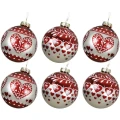 Bombki choinkowe z wzorem serc - 6 szt. 8 cm